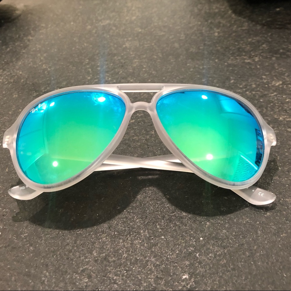 Plastic aviators with green/blue neon lenses